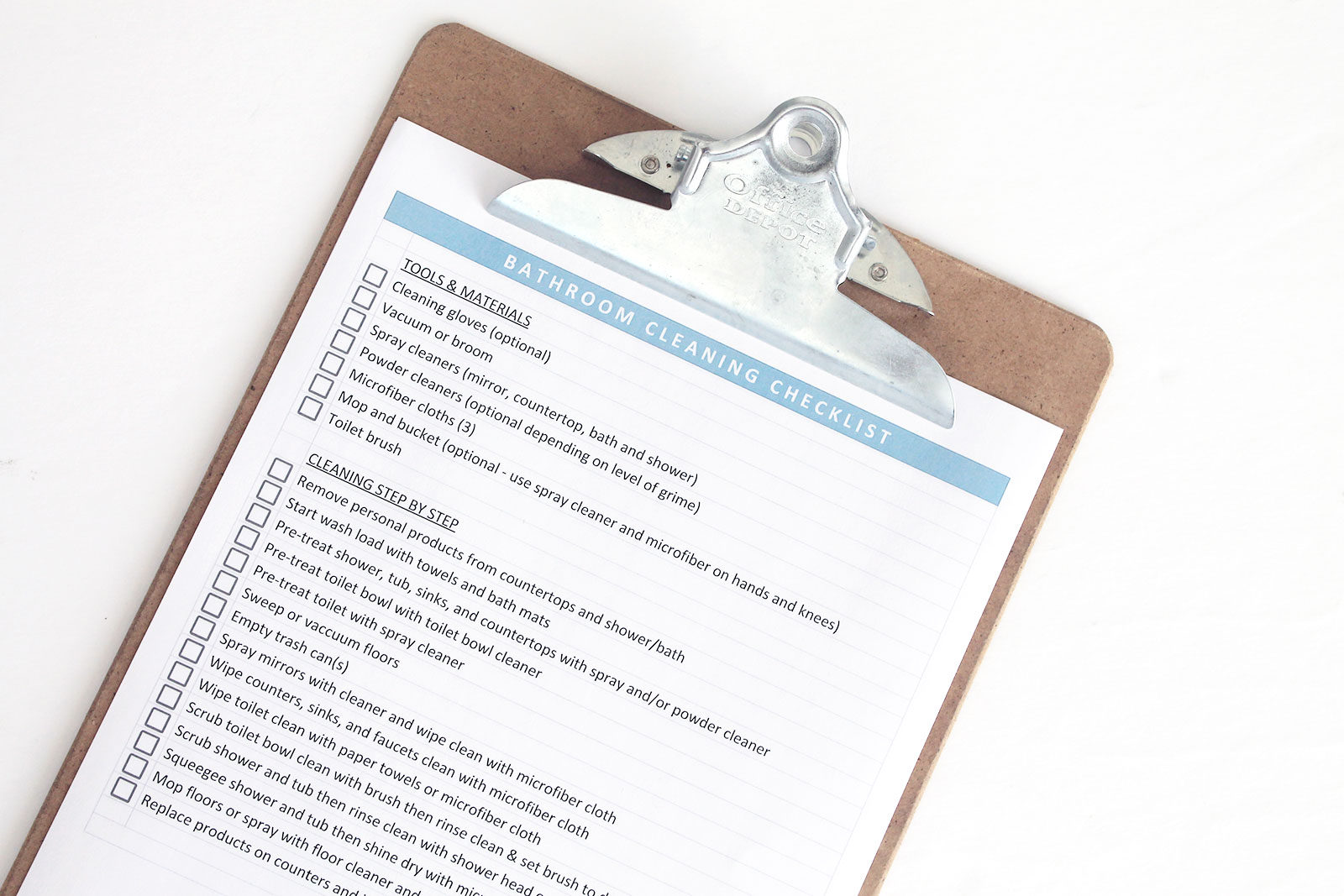 Bathroom Cleaning Checklist - save time cleaning the bathroom with step by step bathroom cleaning instructions and free checklist download.