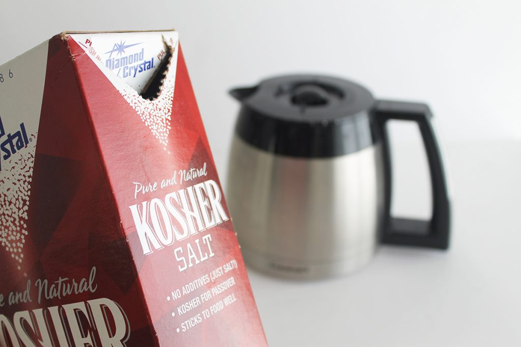 How to clean a stainless steel coffee pot with ice cubes, salt, and vinegar
