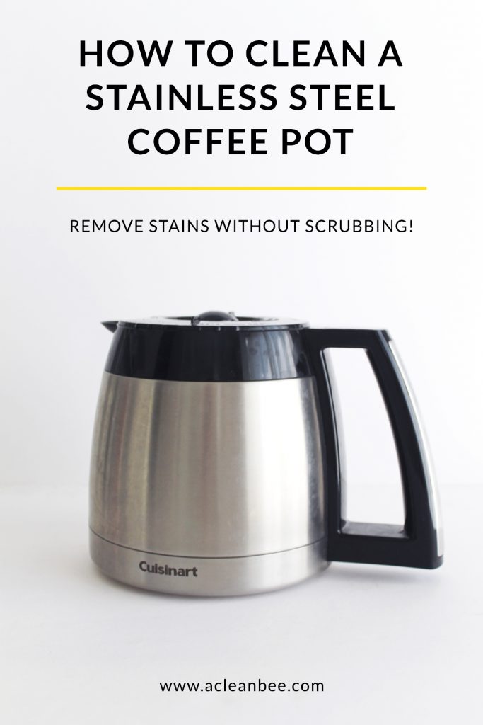 Learn how to clean a stainless steel coffee pot without any scrubbing or elbow grease using a  product you already have in your kitchen.

